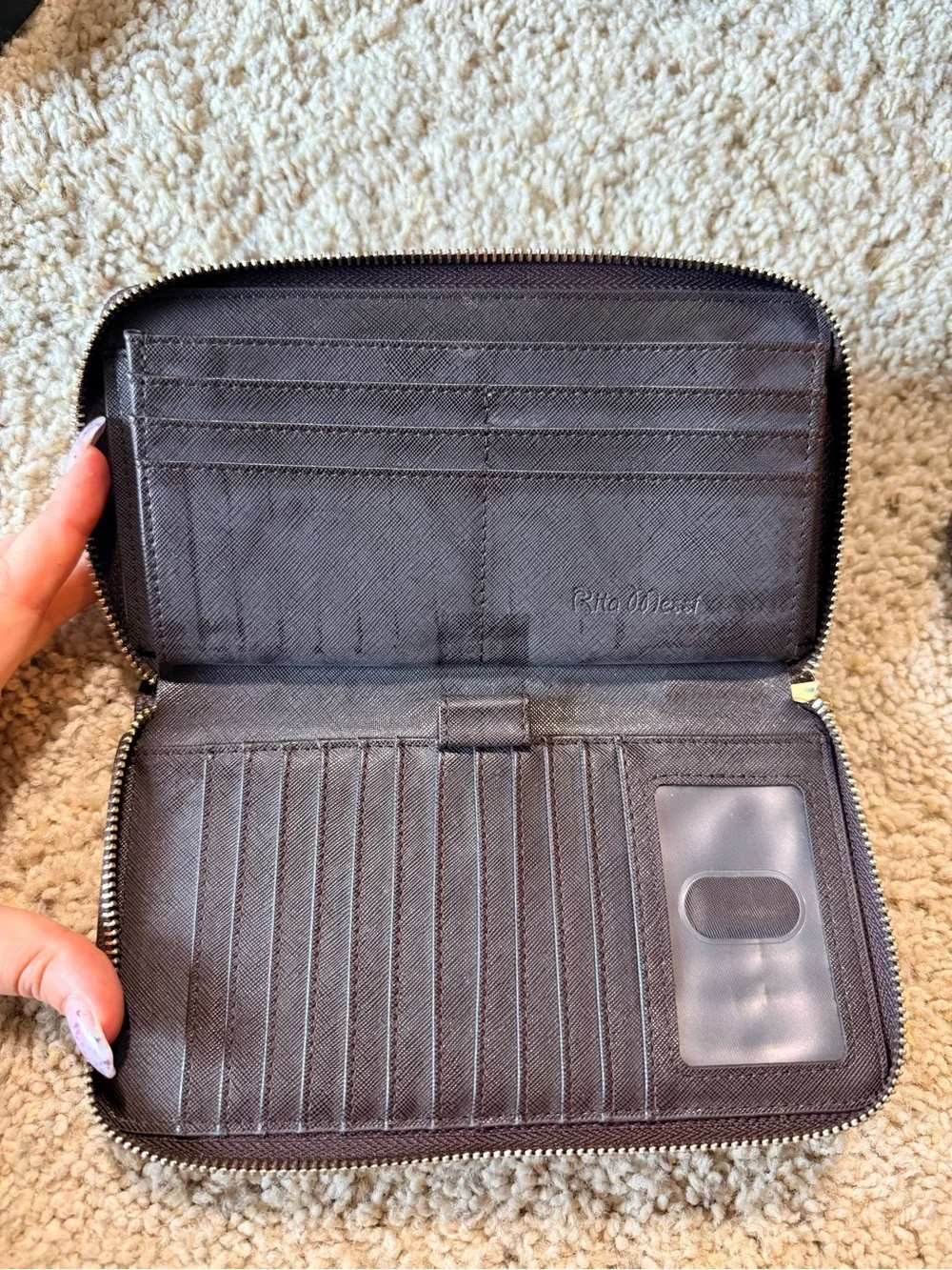 Brown Checkered Cosmetic Bag & Zip Around Wallet Travel Set